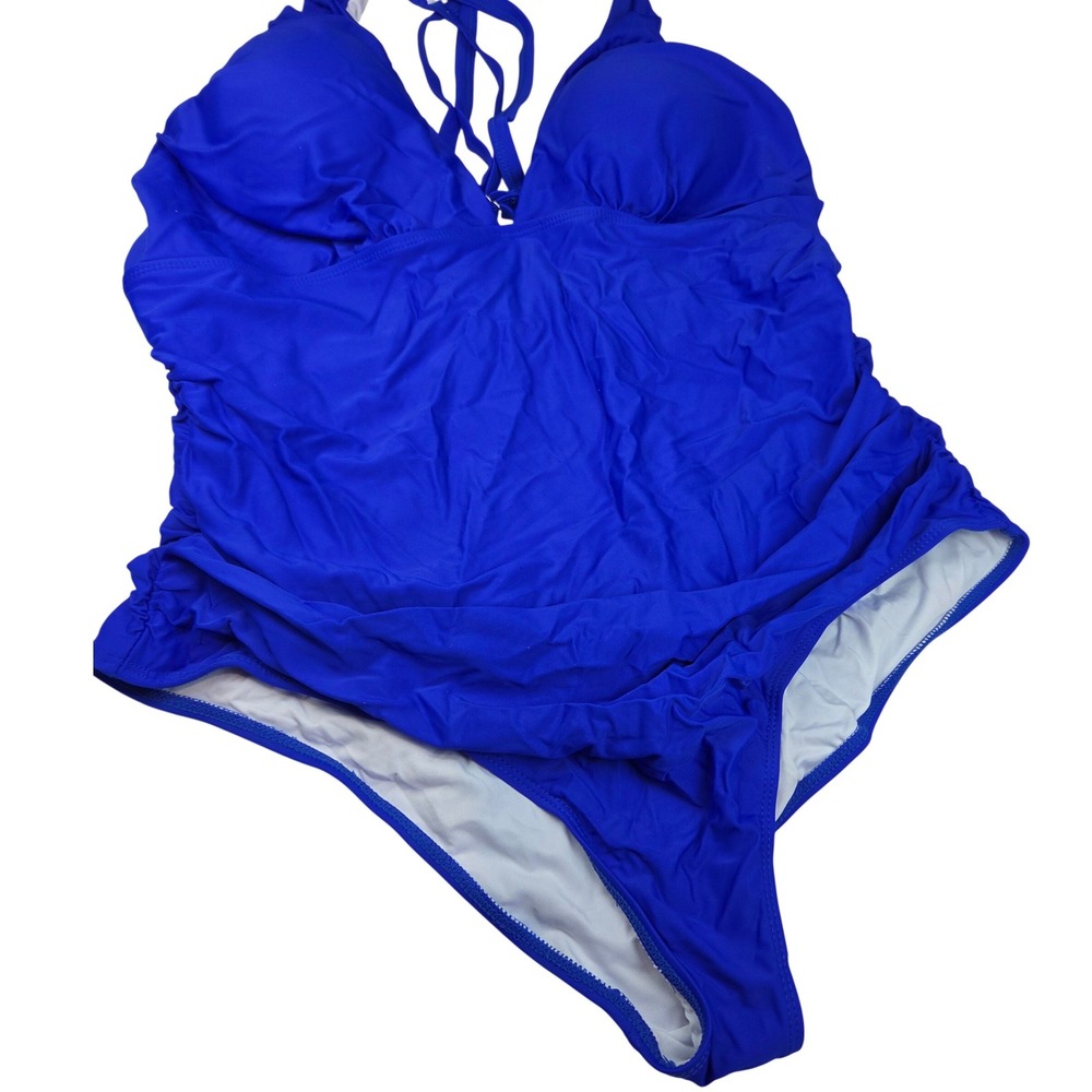 YOU DI AN One Piece Swimsuit‎ Womens 2XL Royal Blue Ruched Strappy 160 NWT